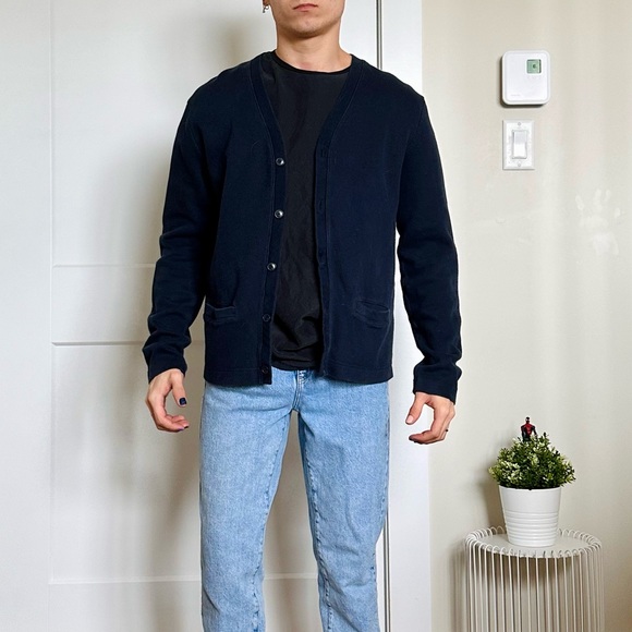 Navy Blue Cardigan 100% Cotton - Picture 1 of 4